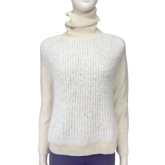 PHILLIP LIM Textured Designer Knitted Wool White Cream Turtleneck Sweater sz S - Picture 2 of 12